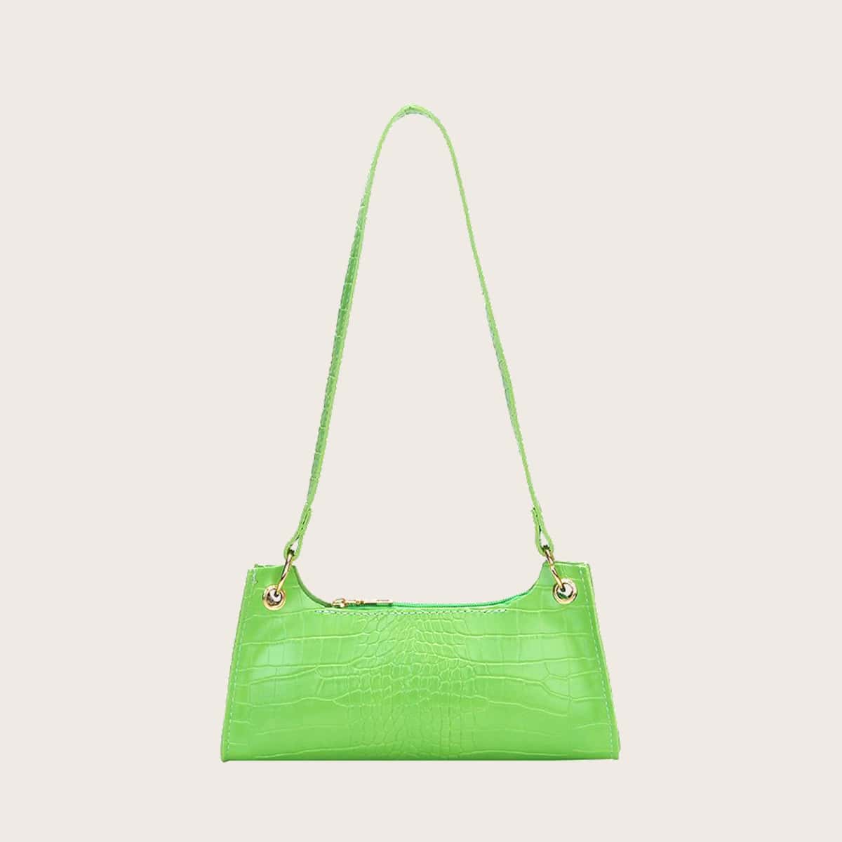 

Croc Embossed Baguette Bag, Green