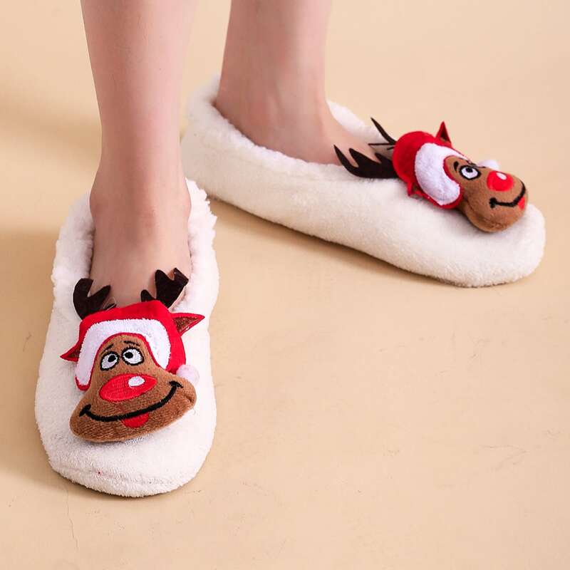 

Cartoon Decor Fluffy Slippers, White