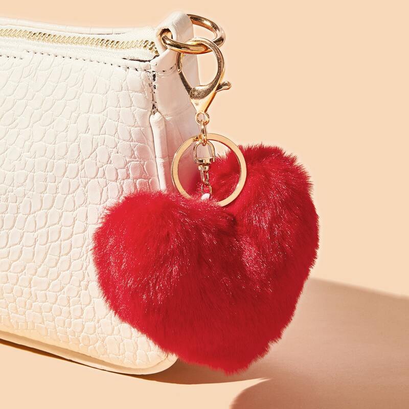 

Fluffy Heart Bag Charm, Red