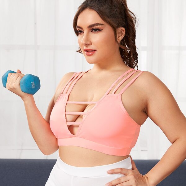

Plus Cut Out Front Sports Bra, Coral pink