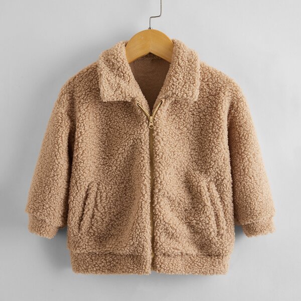 

Toddler Girls Zip Up Teddy Jacket, Camel
