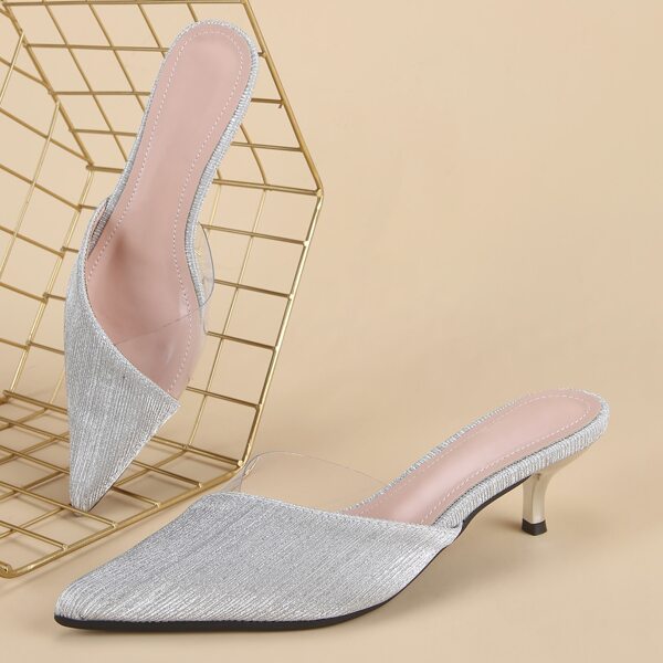 

Metallic Kitten Heeled Mules, Silver