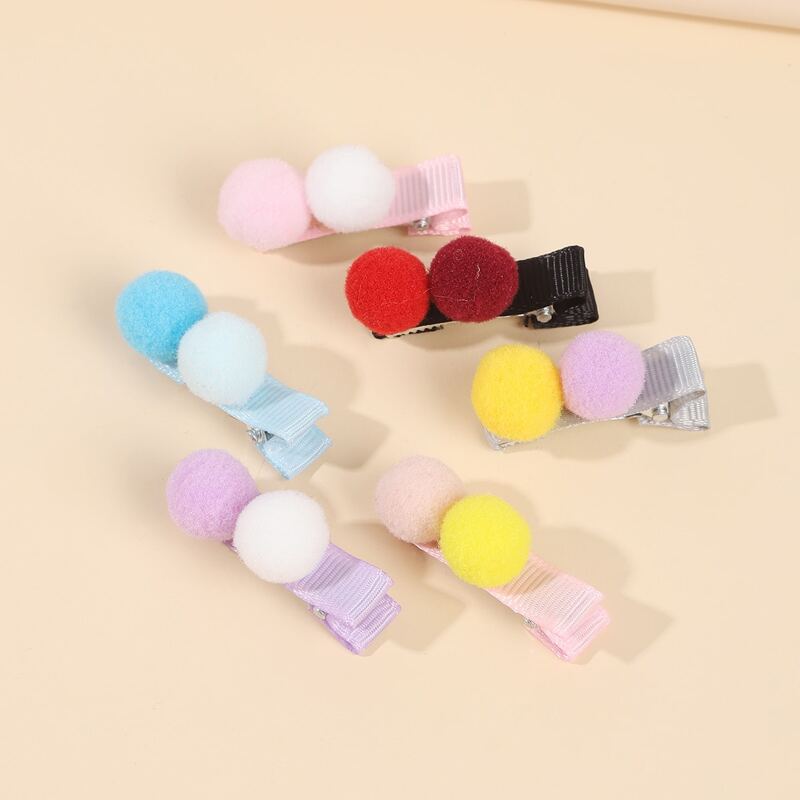 

6pcs Pom Pom Decor Hair Clip, Multicolor