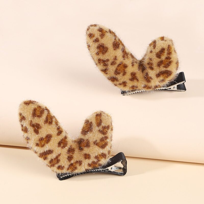 

2pcs Leopard Print Antlers Hair Clip, Multicolor