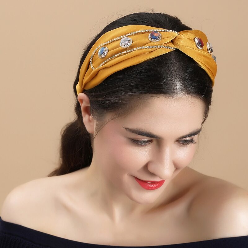 Rhinestone Decor Hair Hoop, Yellow