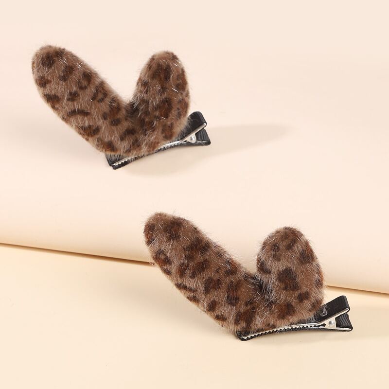 

2pcs Leopard Print Antlers Hair Clip, Multicolor