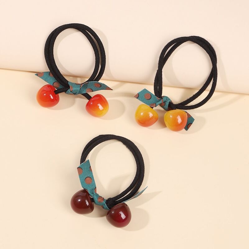 

3pcs Cherry Decor Hair Tie, Multicolor