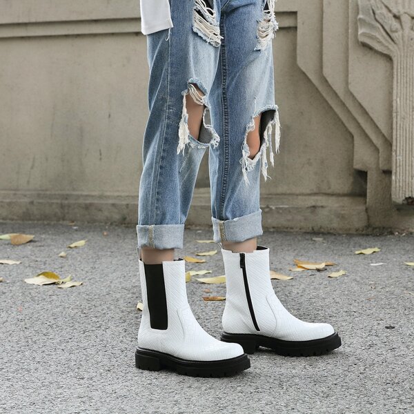 

Braided Side Zip Chelsea Boots, White