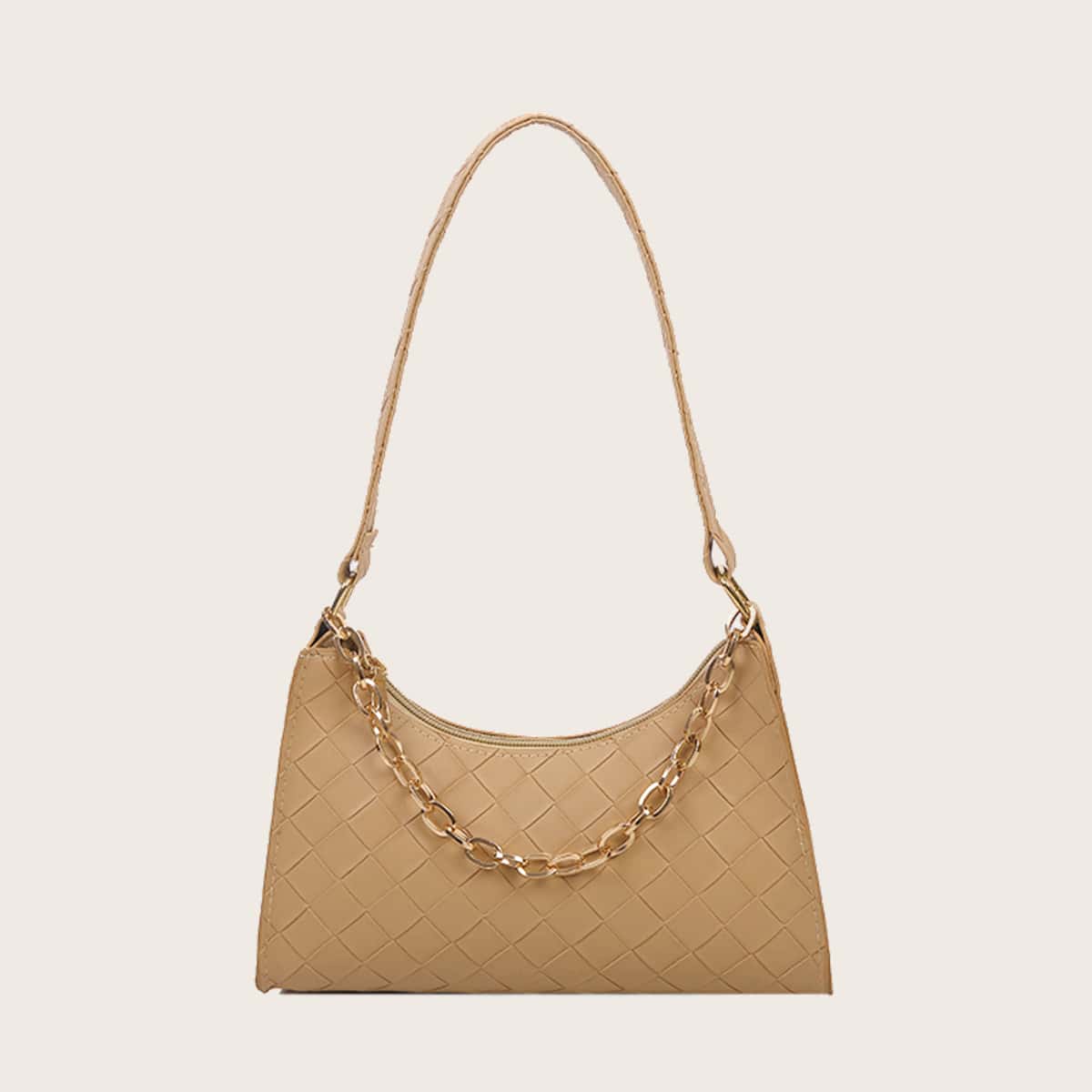 

Simple Chain Decor Baguette Bag, Khaki