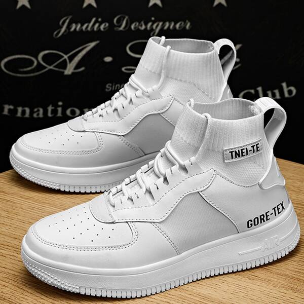 

Men Knit Panel Lace-up Front Sneakers, White