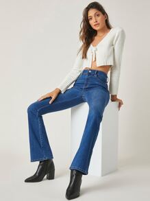 SHEIN 高腰約會傘狀牛仔褲 - 中等水洗藍 - 查看 7