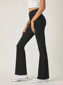 SHEIN High-Waisted Dinner Date Flare Jeans - Black - View 4