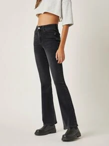 SHEIN Jean Tombol Plain Casual - Dark Grey - View 3
