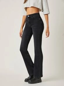 SHEIN Jean Tombol Plain Casual - Dark Grey - View 4