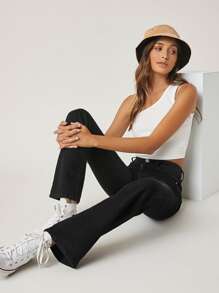 SHEIN High-Waisted Dinner Date Flare Jeans - Black - View 7