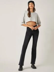 SHEIN Jean Tombol Plain Casual - Dark Grey - View 5