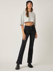 SHEIN Jean Tombol Plain Casual - Dark Grey - View 6