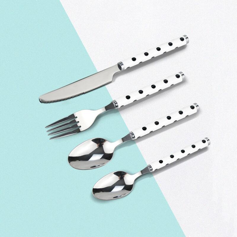 

4pcs Polka Dot Pattern Cutlery Set, Black and white