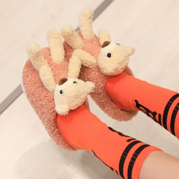 

Baby Girl Bear Decor Fluffy Slippers, Pink