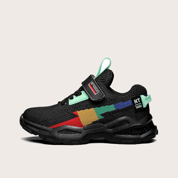 

Boys Color Block Velcro Strap Sneakers, Black