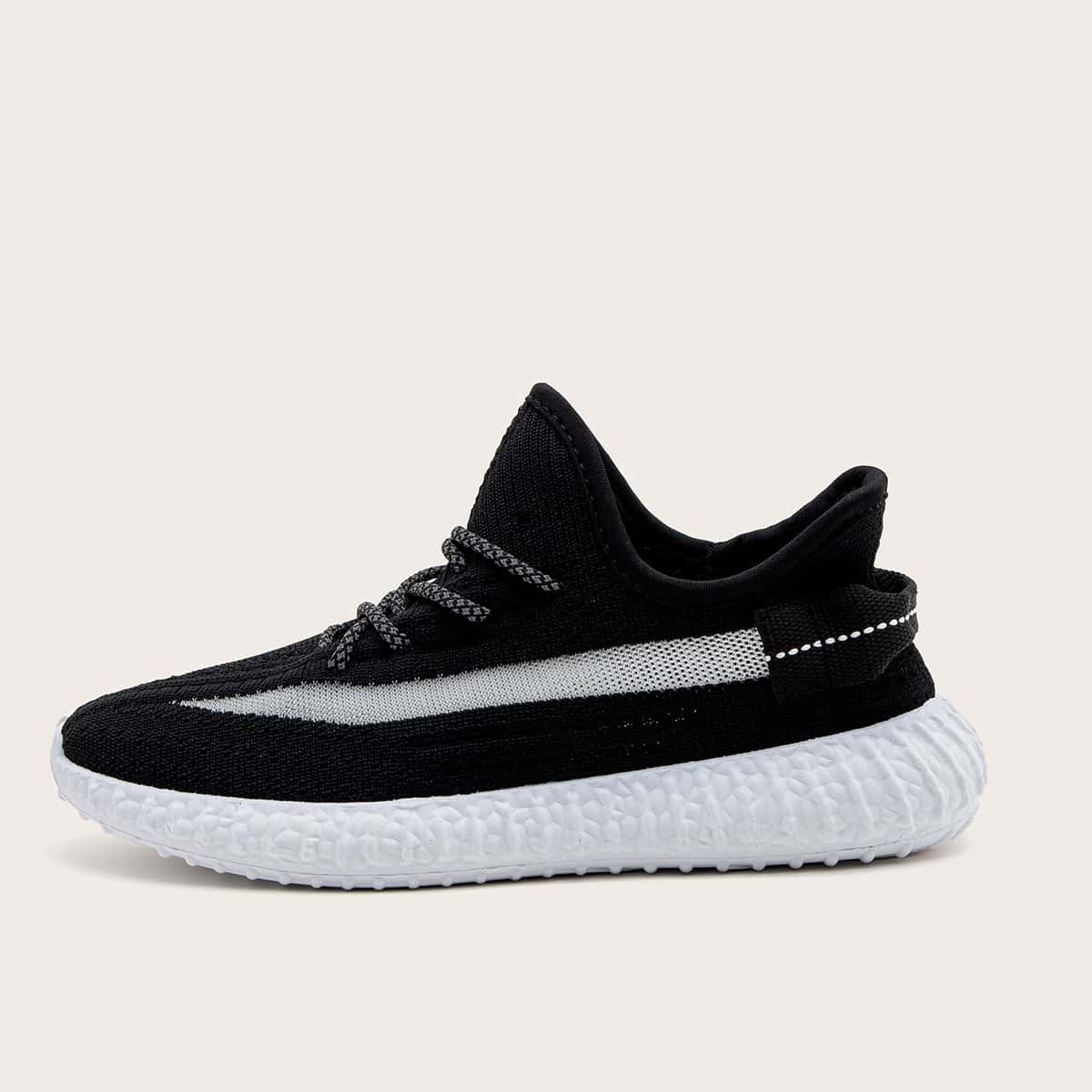 

Lace Up Decor Knit Sneakers, Black