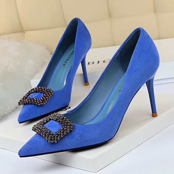 

Buckle Decor Stiletto Court Heels, Blue