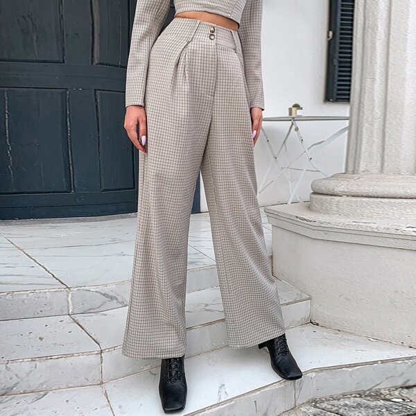 

Fold Pleat Plaid Wide Leg Pants, Multicolor
