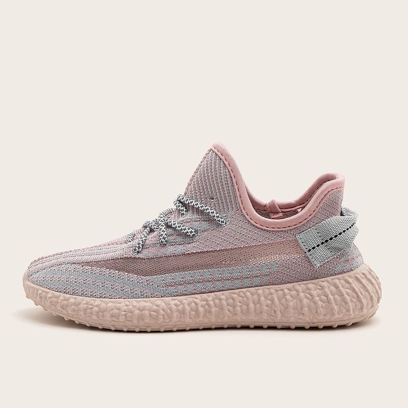 

Lace Up Decor Knit Sneakers, Multicolor