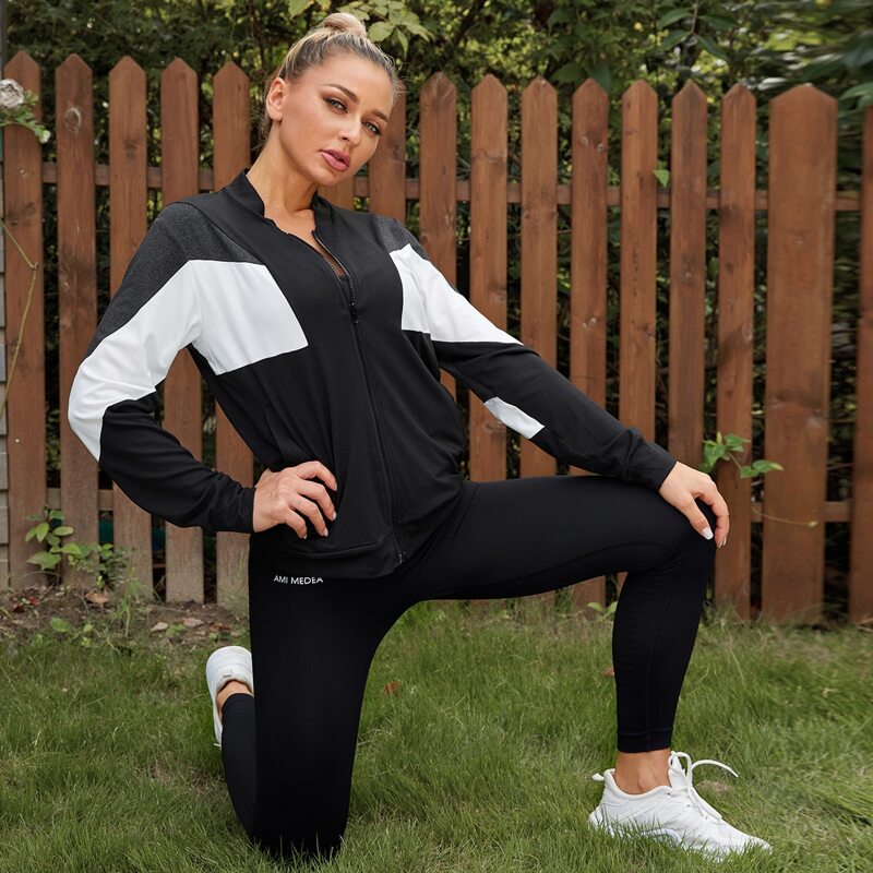 

Colorblock Zip Up Sports Jacket, Black