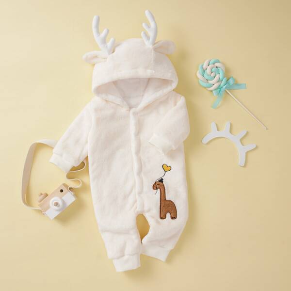 

Baby Boy 3D Ears Patched Plush Onesie, Beige