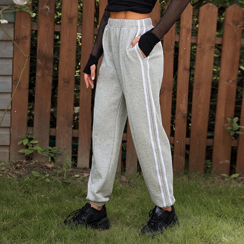 

Side Stripe Tape Elastic Waist Sweatpants, Grey