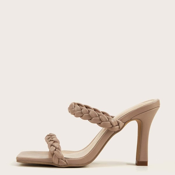 

Braided Double Band Heeled Mules, Apricot