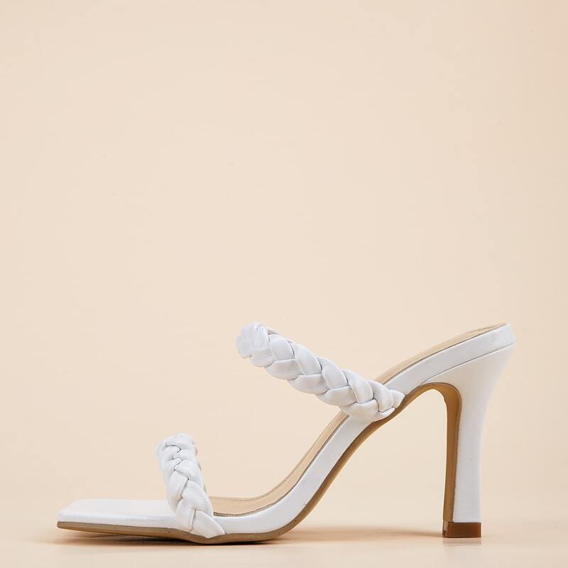 

Braided Double Band Heeled Mules, White