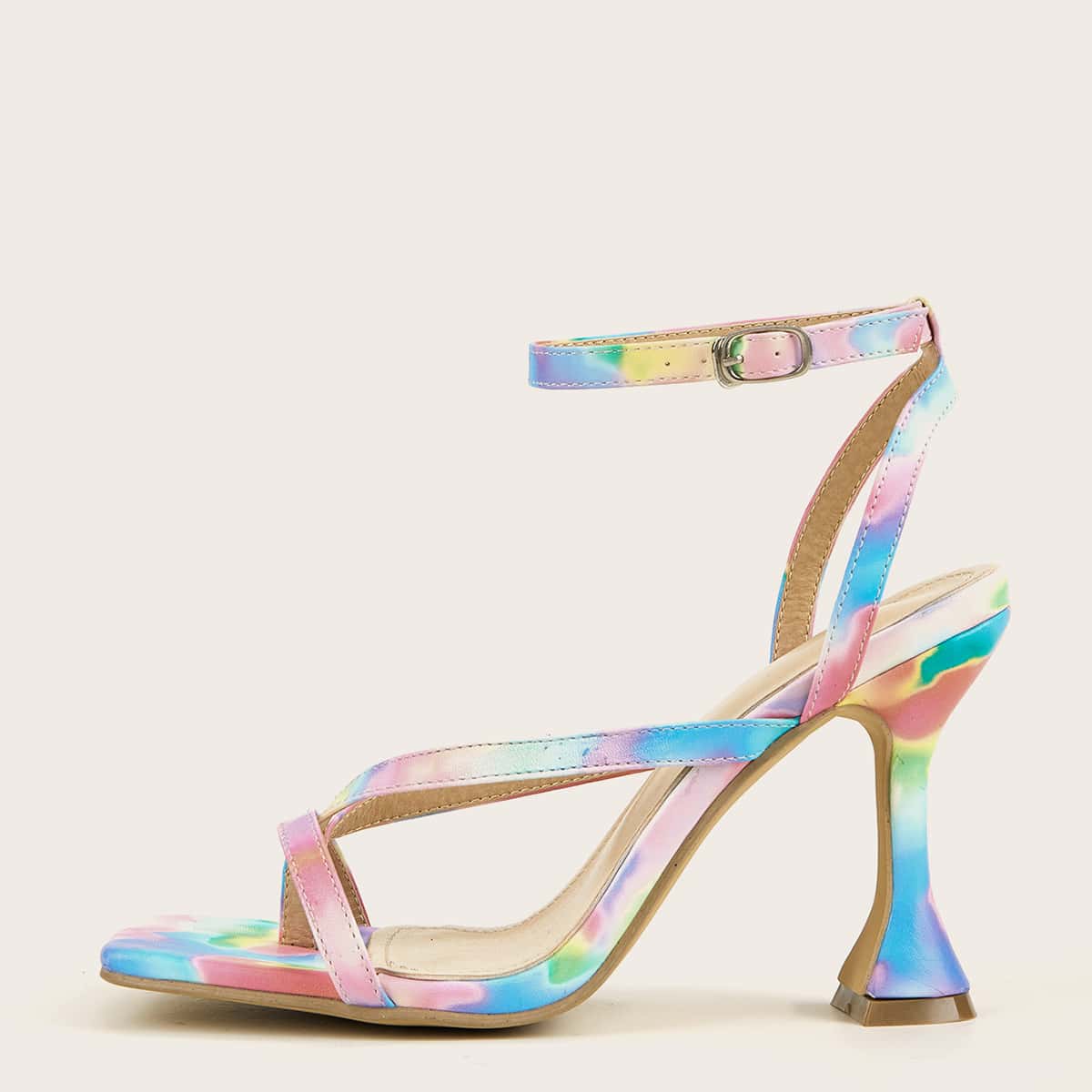 

Colorblock Ankle Strap Sculptural Heeled Sandals, Multicolor