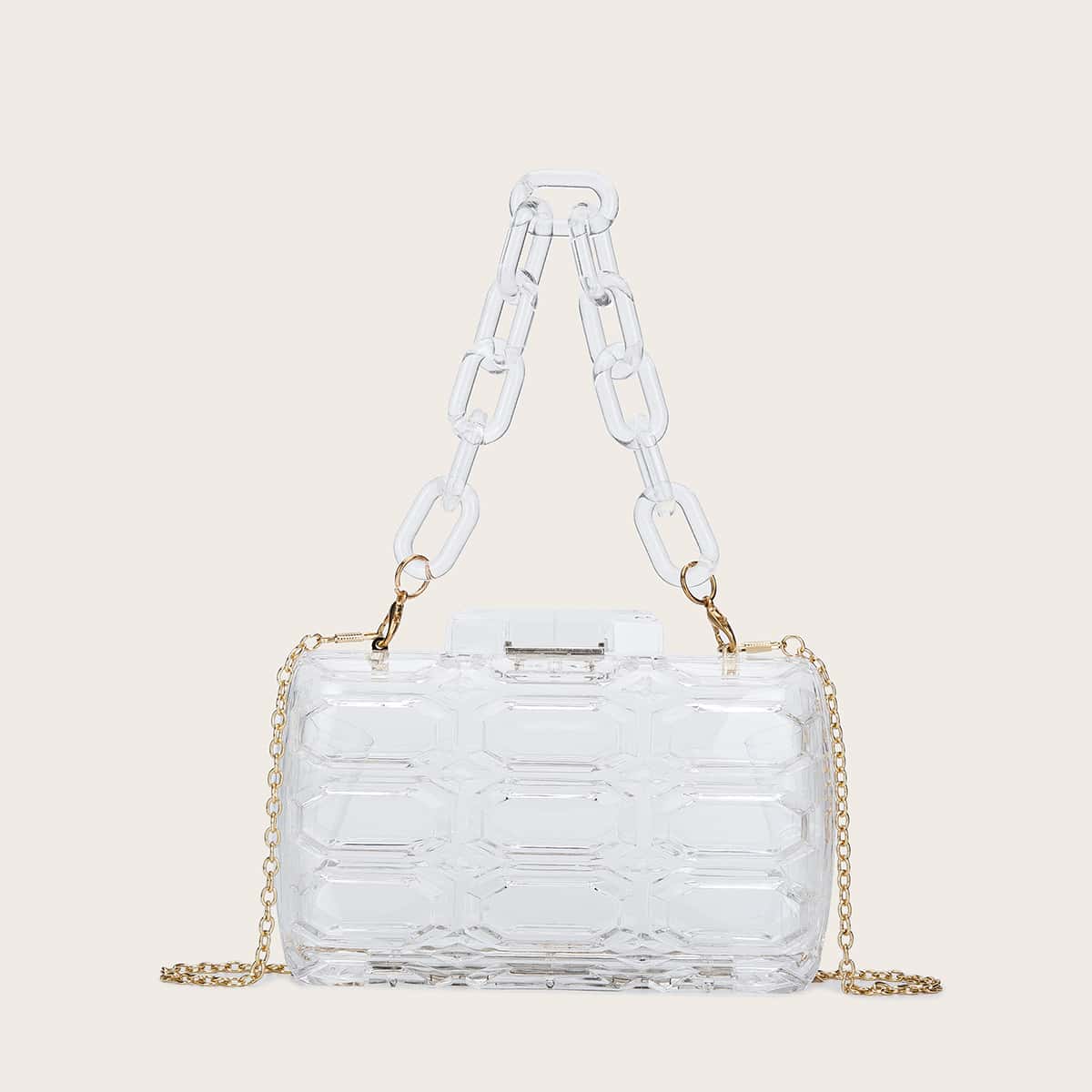 

Textured Chain Box Bag, Clear