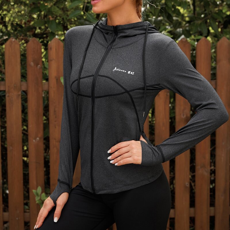 

Letter Graphic Hooded Sports Jacket & Thumb Hole, Dark grey