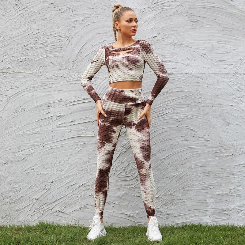 

Tie Dye Peekaboo Front Sport Tee & Textured Sports Leggings, Multicolor