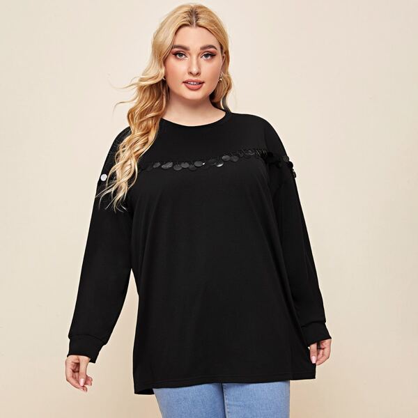 

Plus Disc Decoration Drop Shoulder Tee, Black