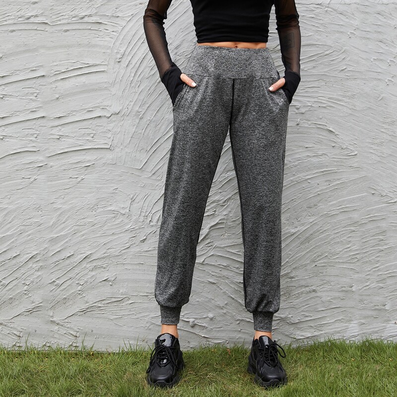 

Heathered Wide Band Waist Sports Pants, Grey