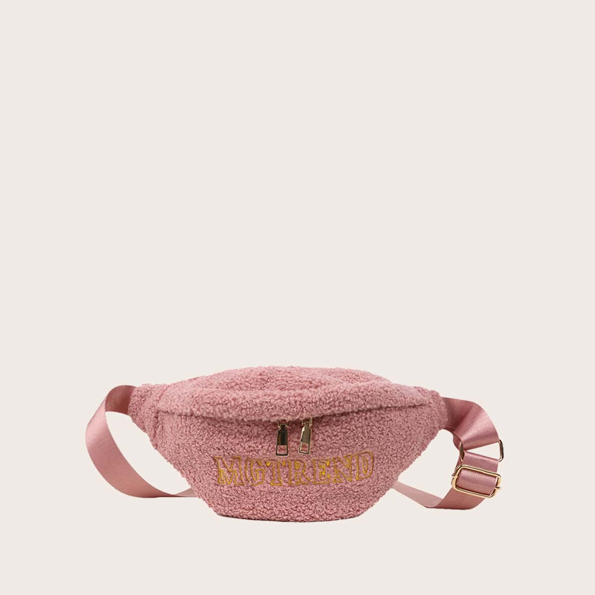 

Letter Embroidered Fluffy Fanny Pack, Pink