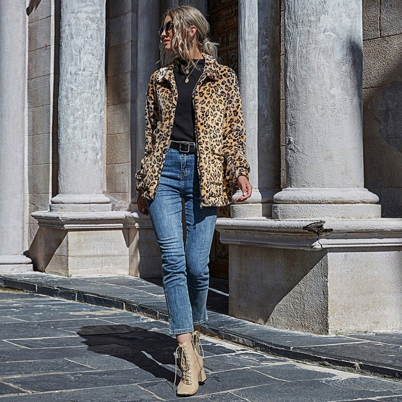 

Leopard Oversized Teddy Jacket, Multicolor
