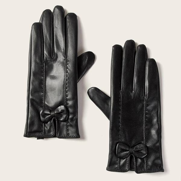 

Bow Decor Gloves, Black