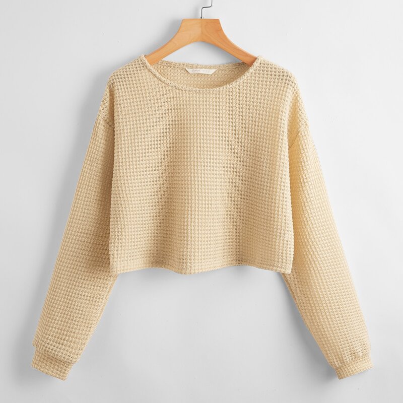 

Waffle Knit Crop Sweater, Apricot