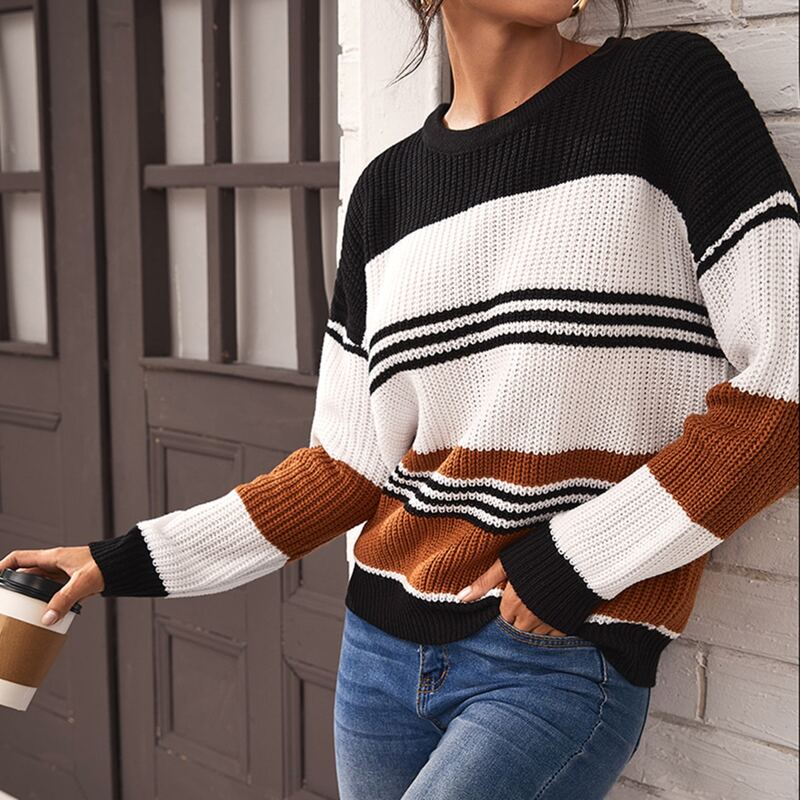 

Drop Shoulder Striped Colorblock Sweater, Multicolor