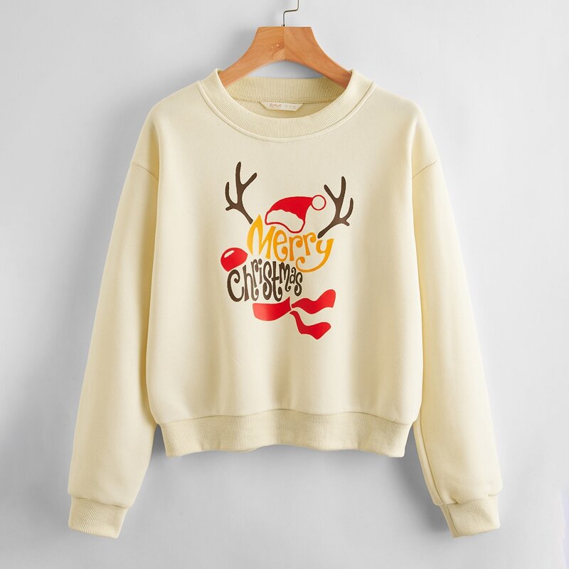 Christmas Letter Graphic Sweatshirt, Beige