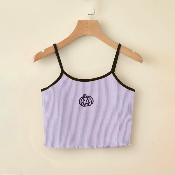 

Pumpkin Embroidery Ringer Crop Cami, Lilac purple