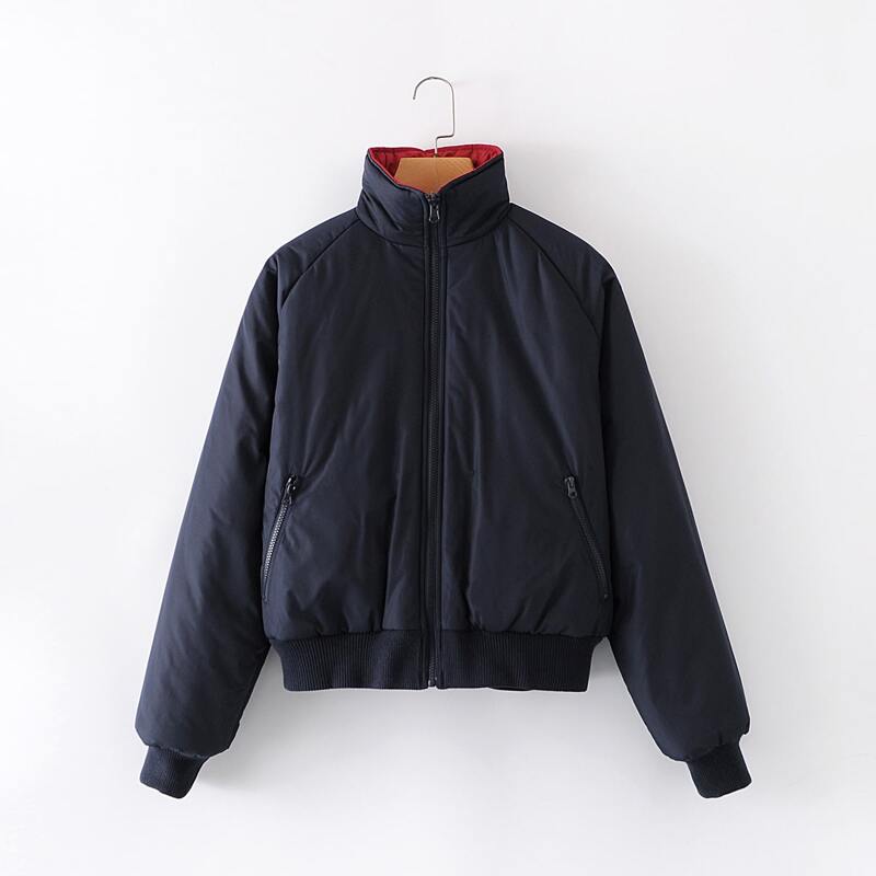 

Solid Zip Up Funnel Neck Jacket, Navy blue