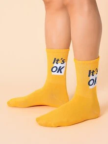 2pairs Men Slogan Graphic Socks - Yellow - View 3