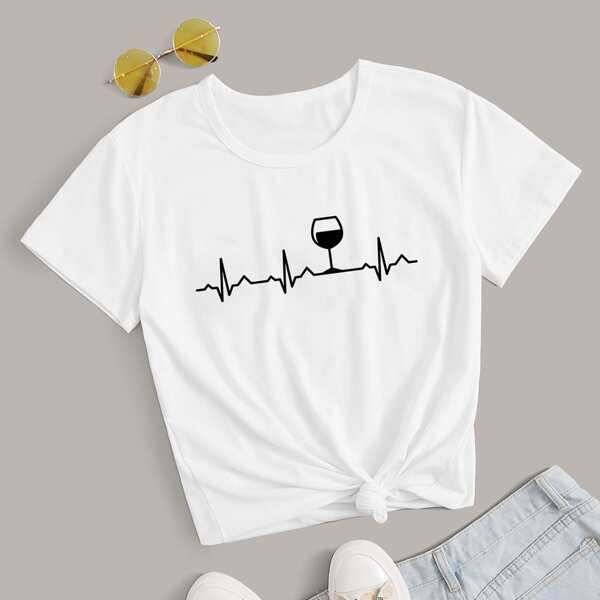 

Plus Wine Glass Print Tee, White