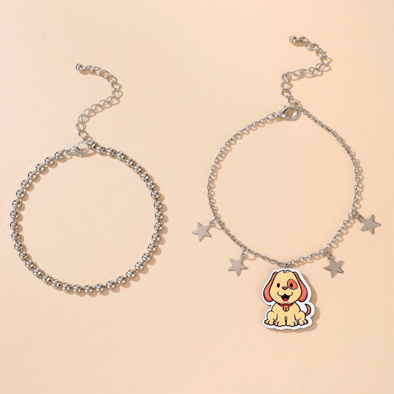 

2pcs Cartoon Dog Anklet, Silver